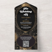 Invitation Tout En Un Mariage en or noir céleste du code QR (À l'intérieur)
