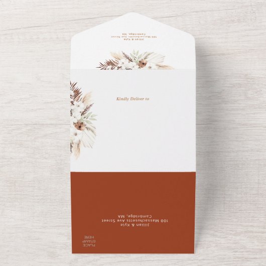 Invitation Tout En Un mariage en terre cuite boho pampas (Dehors)