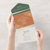 Invitation Tout En Un Mariage en terre cuite et vert Sage (Déchirure)