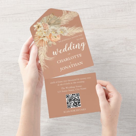 Invitation Tout En Un Mariage en terre cuite moderne de Bohême tout en u (Déchirure)