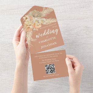 Invitation Tout En Un Mariage en terre cuite moderne de Bohême tout en u