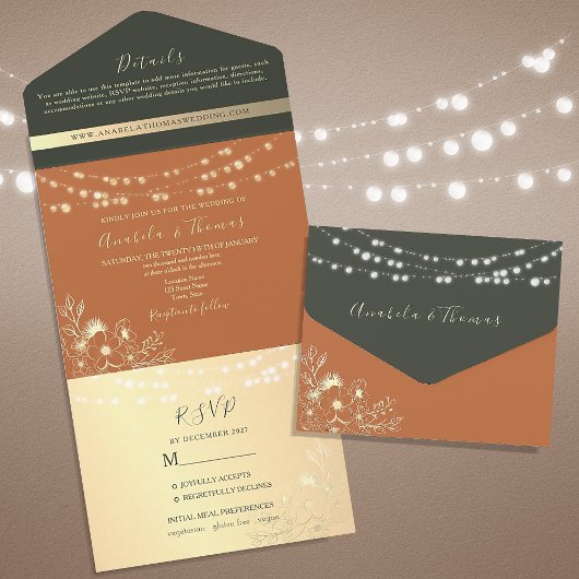 Invitation Tout En Un Mariage en terre cuite orange brûlée
