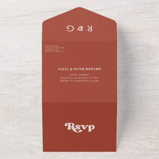 Invitation Tout En Un Mariage en terre cuite rétro élégant (Dehors)