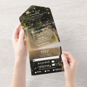 Invitation Tout En Un Mariage Enchanté dans une Forêt Vintage aux Bois F