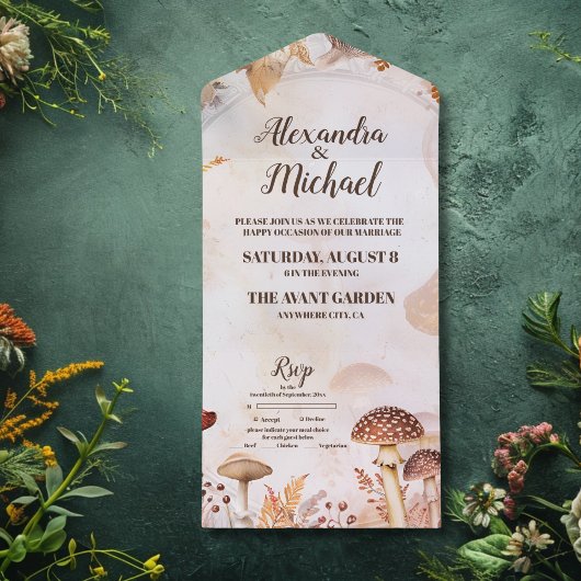 Invitation Tout En Un Mariage Enchanté de la Forêt de Champignons