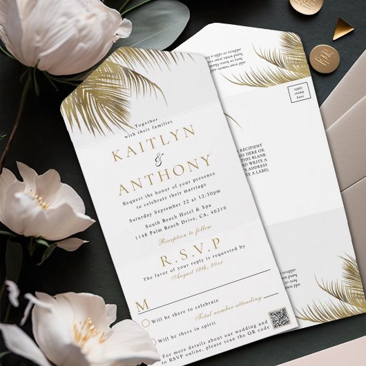 Invitation Tout En Un Mariage et RSVP de plage de palmiers tropicaux élé