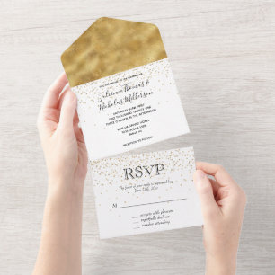 Invitation Tout En Un Mariage étincelant de parties scintillant d'or bla