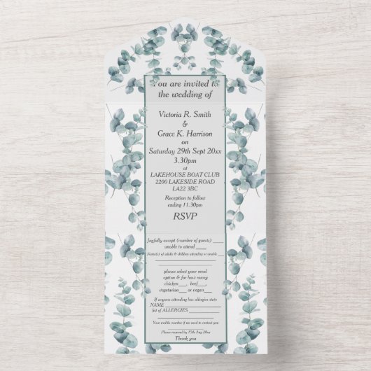 Invitation tout en un mariage - Eucalyptus argenté (À l'intérieur)