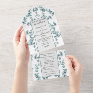 Invitation tout en un mariage - Eucalyptus argenté