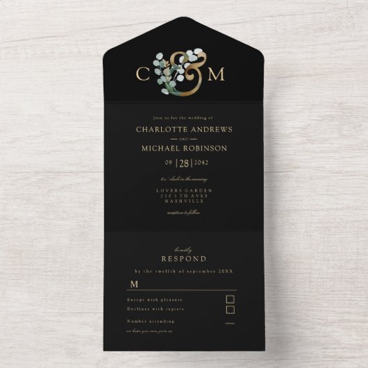 Invitation Tout En Un Mariage Eucalyptus Elégant moderne (À l'intérieur)