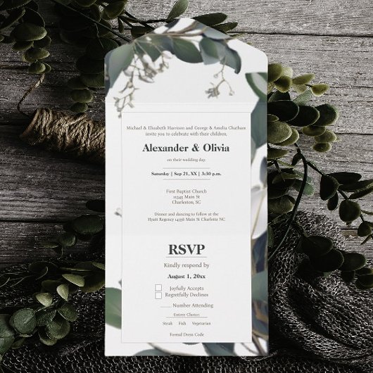 Invitation Tout En Un Mariage Eucalyptus moderne