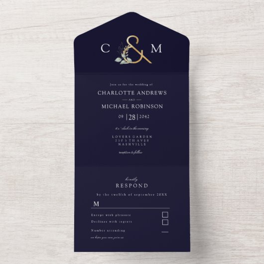 Invitation Tout En Un Mariage eucalyptus moderne et élégant (À l'intérieur)