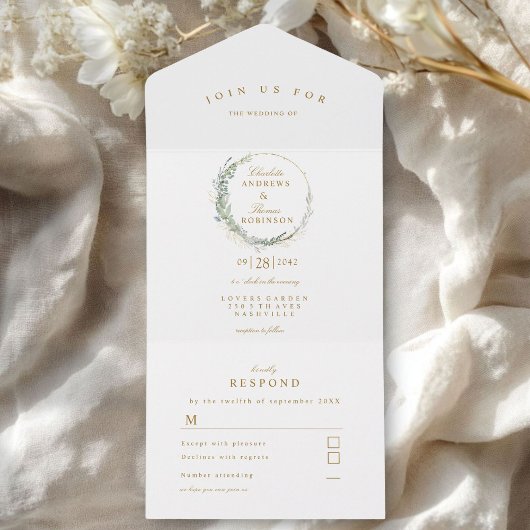 Invitation Tout En Un Mariage eucalyptus moderne et élégant