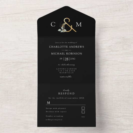 Invitation Tout En Un Mariage eucalyptus moderne et élégant (À l'intérieur)