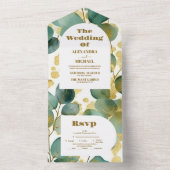 Invitation Tout En Un Mariage Eucalyptus Parties scintillant or vert (À l'intérieur)