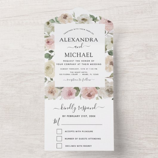 Invitation Tout En Un Mariage Eucalyptus rose Dusty RSVP (À l'intérieur)