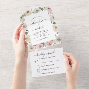 Invitation Tout En Un Mariage Eucalyptus rose Dusty RSVP