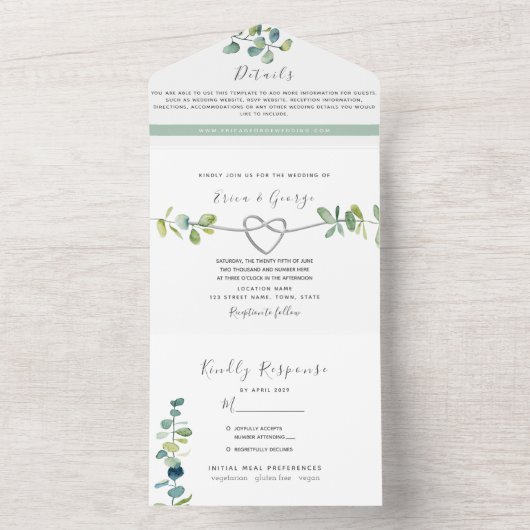 Invitation Tout En Un Mariage Eucalyptus Vert Sage (À l'intérieur)