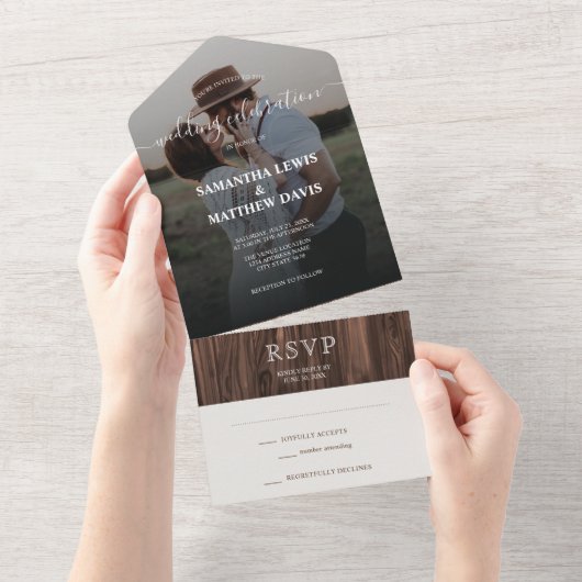 Invitation Tout En Un Mariage extérieur simple moderne Rustique (Déchirure)