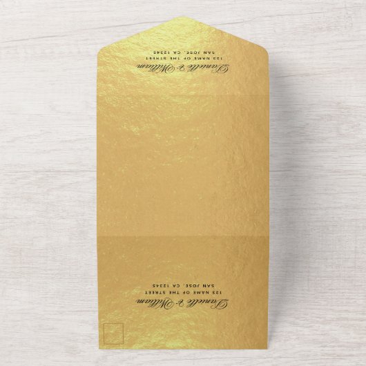 Invitation Tout En Un Mariage Faux Gold Foil Élégant script noir RSVP (Dehors)