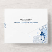 Invitation Tout En Un Mariage Feuille bleu et blanc (Verso)