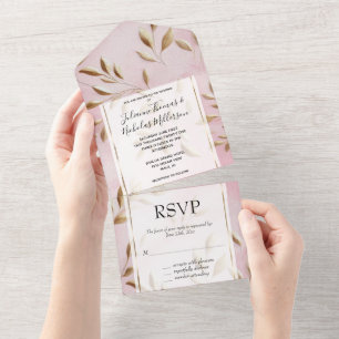 Invitation Tout En Un Mariage Feuille Blush Pink Gold
