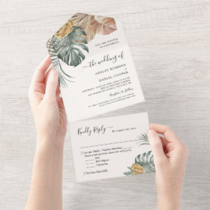 Invitation Tout En Un Mariage Feuille de Bohême Tropical