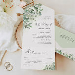 Invitation Tout En Un Mariage Feuille de l'Eucalyptus verdoyant (pas de<br><div class="desc">Ces "Mariage Feuille vert Eucalyptus All in One Invitations" sont conçus avec une carte postale RSVP perforée facile à déchirer. Il suffit de plier chaque carte dans la forme esquissée,  puis sceller et envoyer - aucune enveloppe nécessaire pour l'expédition.</div>