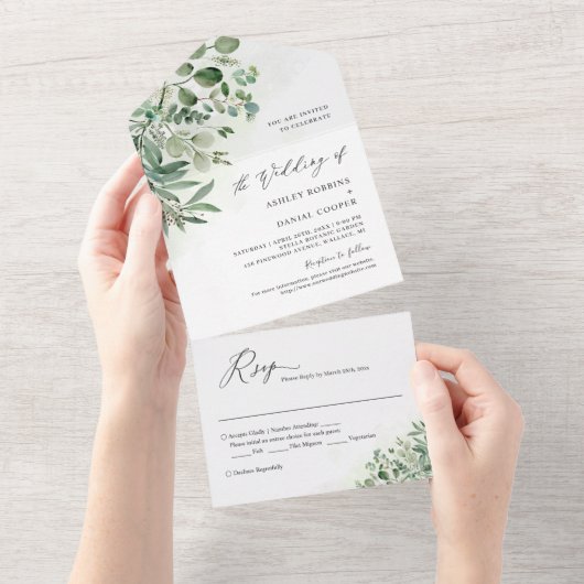 Invitation Tout En Un Mariage Feuille de l'Eucalyptus verdoyant (pas de  (Déchirure)