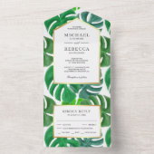 Invitation Tout En Un Mariage Feuille de Monstera Tropicale Verte (À l'intérieur)