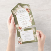 Invitation Tout En Un Mariage Feuille de Terracotta & Khaki Palm (Déchirure)