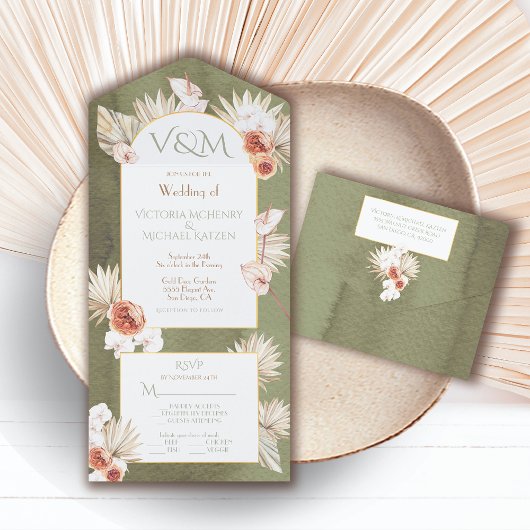 Invitation Tout En Un Mariage Feuille de Terracotta & Khaki Palm