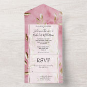 Invitation Tout En Un Mariage Feuille d'or rose (À l'intérieur)