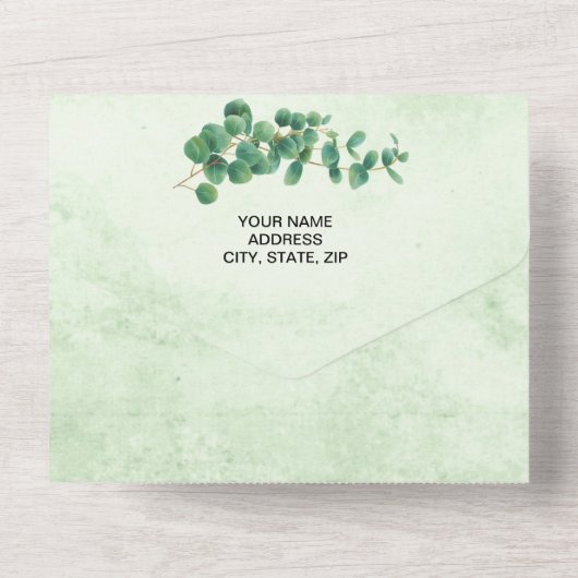 Invitation Tout En Un Mariage Feuille Eucalyptus Géométrique (Verso)