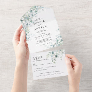 Invitation Tout En Un Mariage Feuille Eucalyptus Greenery 
