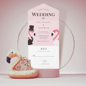 Invitation Tout En Un Mariage Flamant rose rose