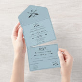 Invitation Tout En Un Mariage Flèches et monogrammes | Aqua (Déchirure)