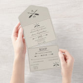 Invitation Tout En Un Mariage Flèches et monogrammes | Beige (Déchirure)