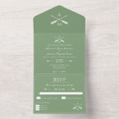 Invitation Tout En Un Mariage Flèches et monogrammes | Moss Green (À l'intérieur)