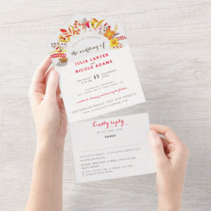 Invitation Tout En Un Mariage Fleur de Boho Orange Violet Feuillage