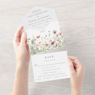 Invitation Tout En Un Mariage Fleur de Champ d'Été Aquarelle
