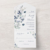 Invitation Tout En Un Mariage Fleur de Fauvette Bleu Poussiéreux et Feui (À l'intérieur)