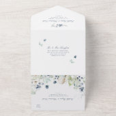 Invitation Tout En Un Mariage Fleur de Fauvette Dusty Blue et Feuillage (Dehors)
