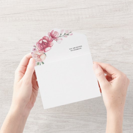 Invitation Tout En Un Mariage Fleur Rose Blush (Ouverture)