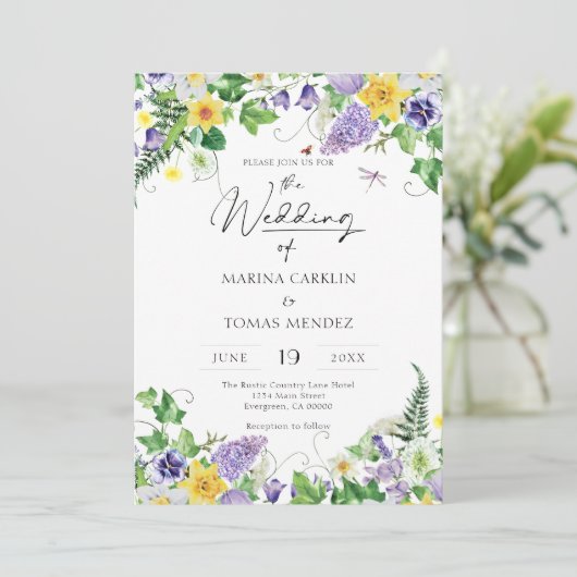 Invitation Tout en un | Mariage Fleur sauvage Boho (Debout devant)