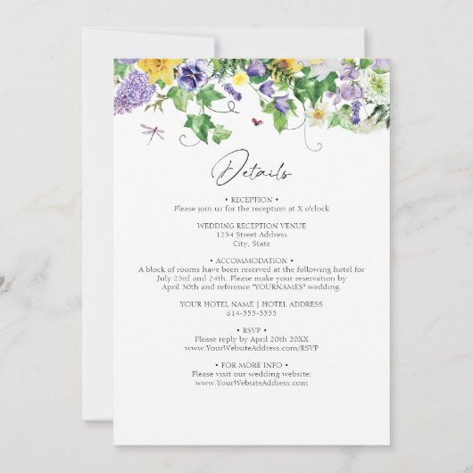 Invitation Tout en un | Mariage Fleur sauvage Boho (Dos)