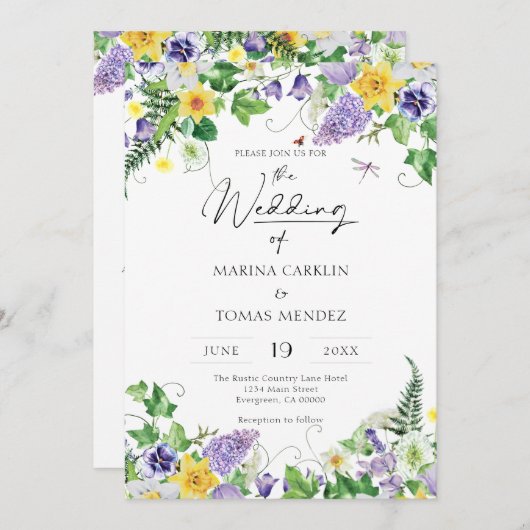 Invitation Tout en un | Mariage Fleur sauvage Boho (Devant / Derrière)
