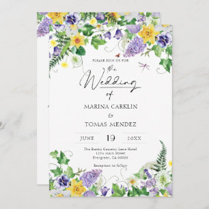 Invitation Tout en un   Mariage Fleur sauvage Boho