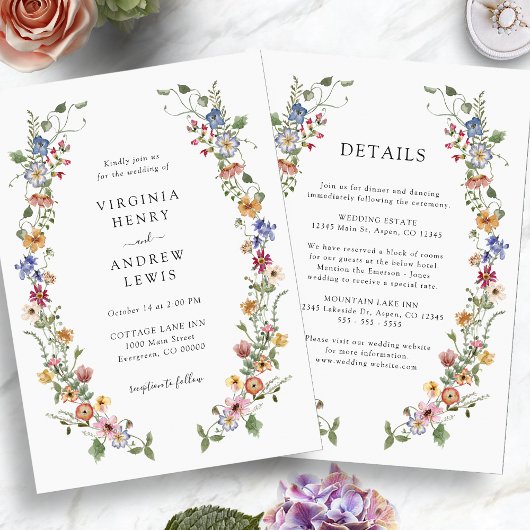 Invitation Tout en un Mariage Fleur sauvage coloré