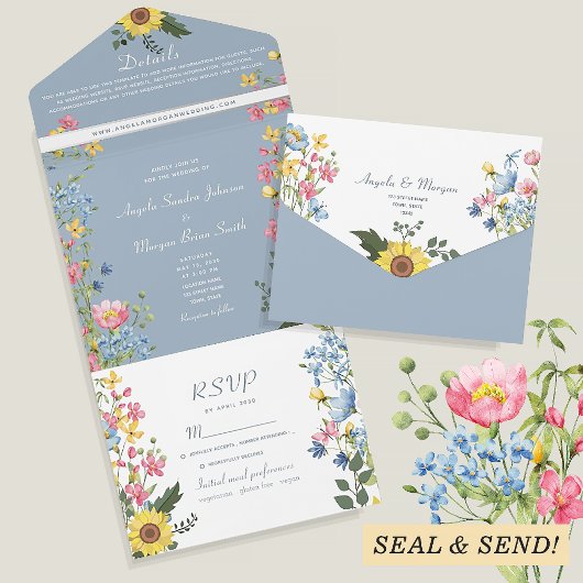 Invitation Tout En Un Mariage Fleur sauvage de jardin coloré